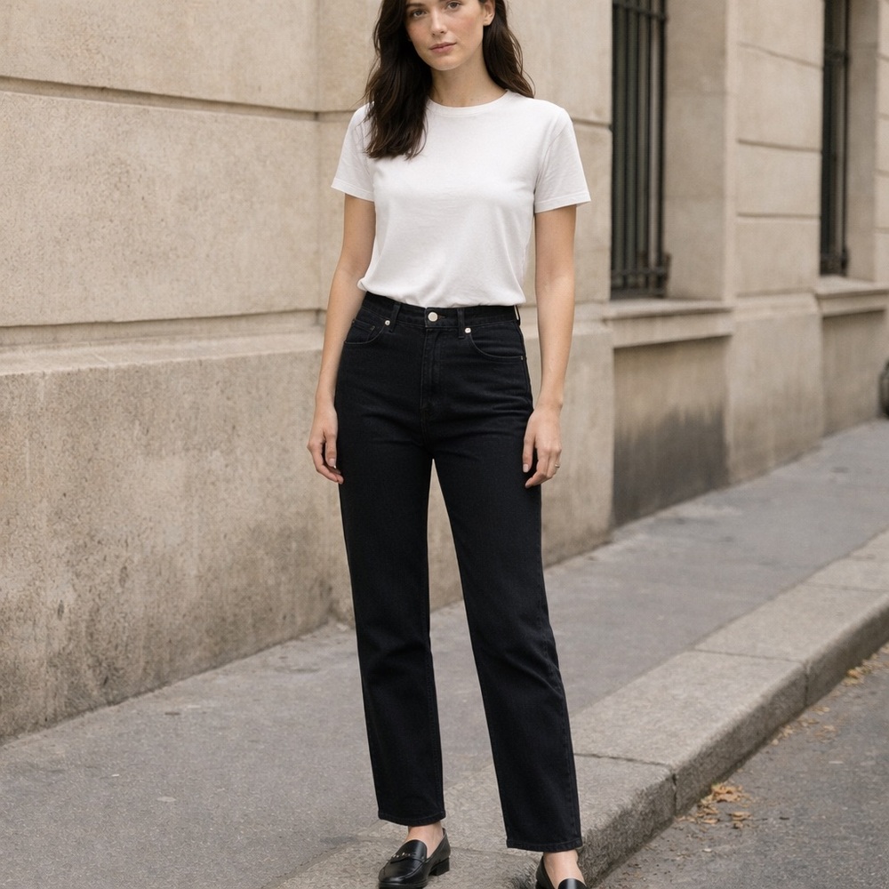 KOTN Black High-Rise Straight Leg Jeans • Size 2 • Elevated Everyday Denim